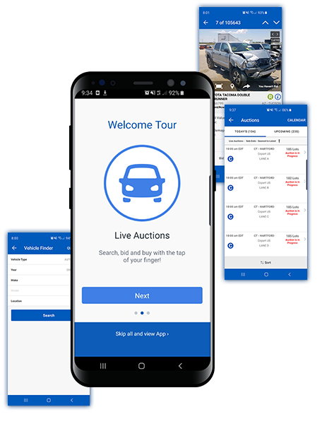 Copart Mobile App on smartphone and tablet